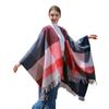 Europäischer und Amerikanischer Stil Damenmode Klassischer Karierter Schal Herbst Winter Warm Gestricktes Cape Jacquard Fransen Schlitz Cardigan