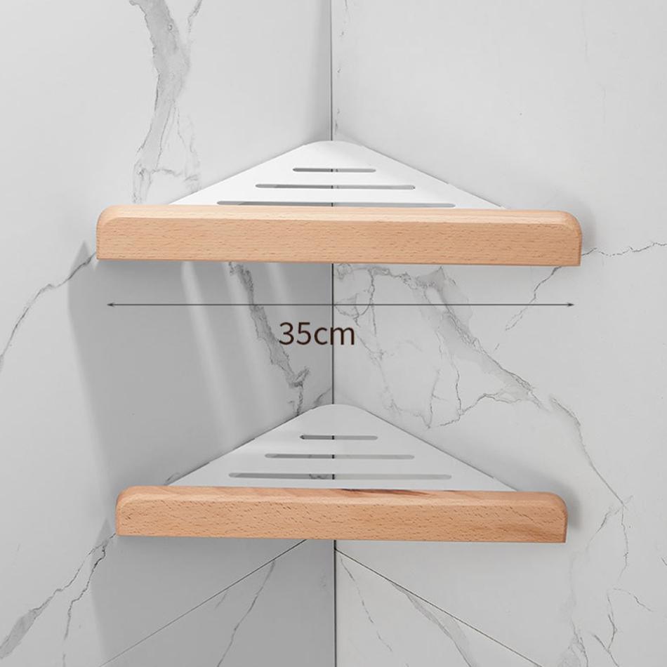 Raft Triunghiular Baie Lemn Aluminiu Negru Toaletă Bucătărie Baie Duș Șampon Săpun Suport Depozitare Raft Colț Organizator de Perete
