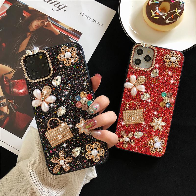 For Apple 16Promax Phone Case for IPhone15plus Glitter 17Pro Flower 13 Wallet Rhinestones