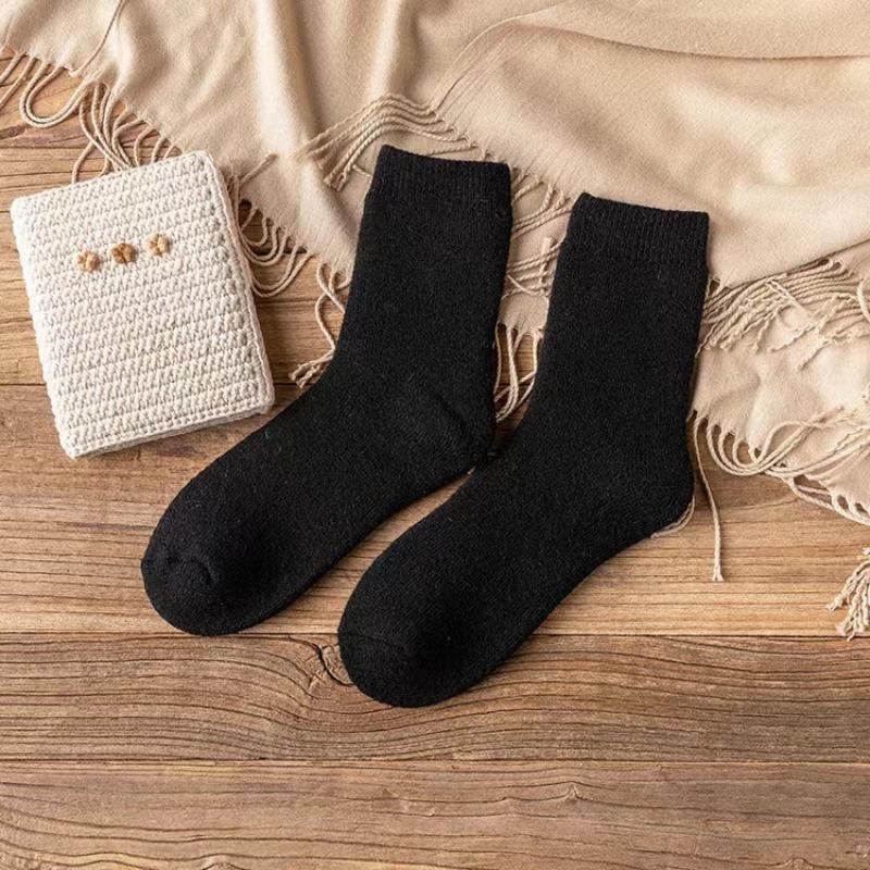 

Men s Autumn and Winter Thick Wool Ring Cold Resistant Warm Solid Color Wool Tube Socks 1 pair чёрный