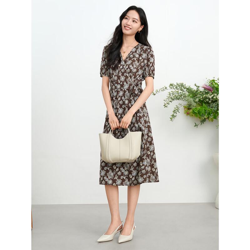 JUZUI Elegant Floral Belted Midi Dress