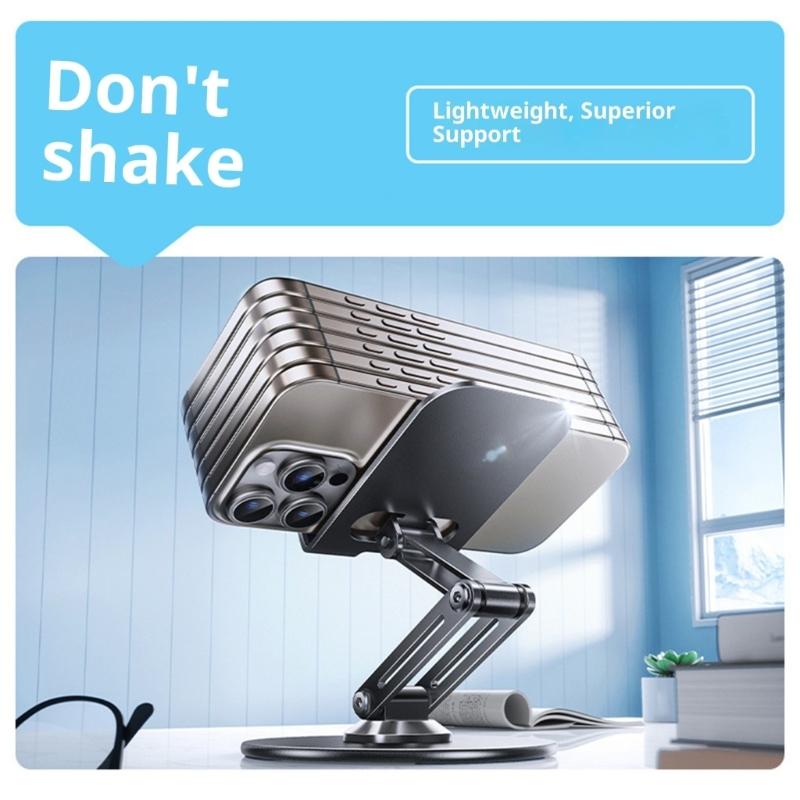 Adjustable Height Portable Phone Holder 360 Rotating Foldable Aluminum Stand With Anti Slip Base For Mobile Devices