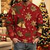 Men's Casual Knit Long Sleeve Neck Shirt with Christmas Print for Holiday Parties