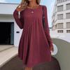 Women's Long Sleeve Knit A-Line Dress with Vertical Stripes