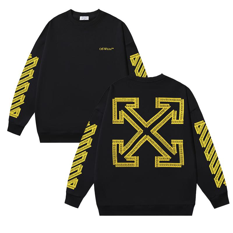 1244 Off-White 2025 Otoño Nuevo Cinta Métrica Regla de Flecha Cinta Estampada Sudadera de Cuello Redondo para Hombre y Mujer