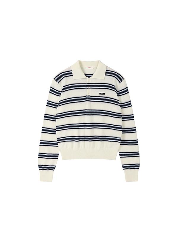 KIRSH Striped Collared Knit Top [Ivory]
