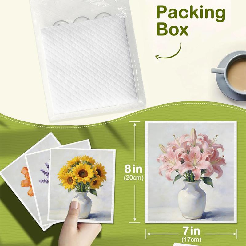 6PCS Cleaning Dishcloths Reusable Kitchen Dish Towels Absorbent Arrange Flower Pattern Dishcloth Lint Free Cloth Washable Duster Rags Tea Towels