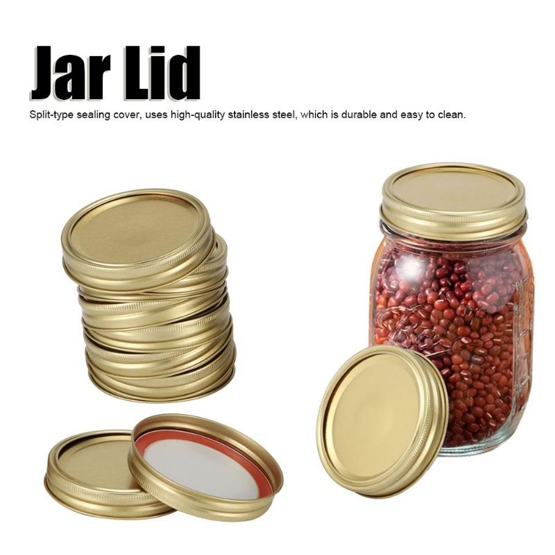 Split‑Type Glass Jar Canning Lids Round Food Container Sealing Cover Kitchen Accessory(10Pcs 70mm Gold Circular Ring+Cover