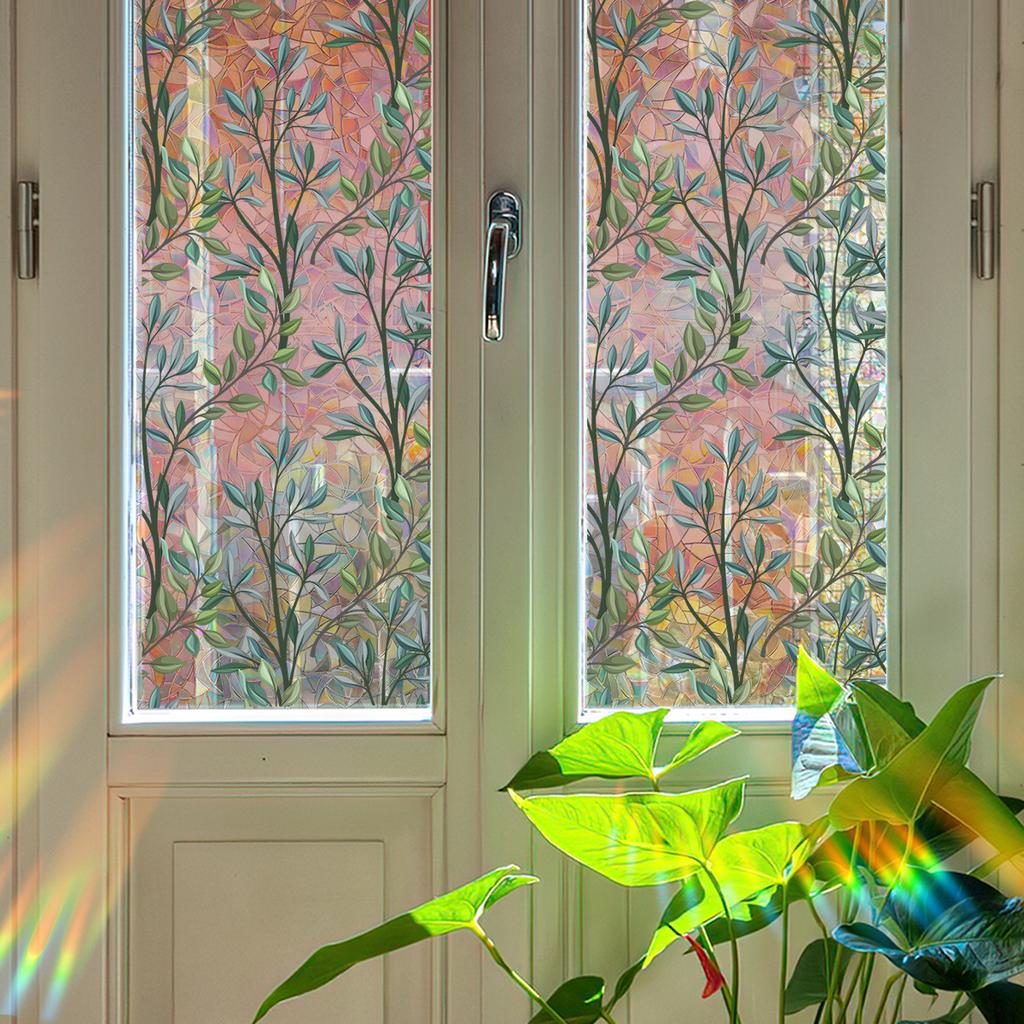 Zelené listy vinné révy Sun Catcher Samolepky na zeď PVC Elektrostatické sklo Samolepky na okna Rainbow Maker Samolepka Sunlight Prisms Home Decor