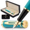 Wordsworth & Black Fountain Pen Set, Medium Nib, 6 Ink Cartridges, Converter, Gift Case, Turquoise Gold