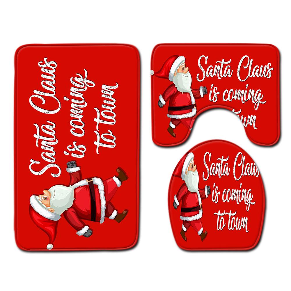 Christmas Bathroom Floor Mat Toilet Three-Piece Set