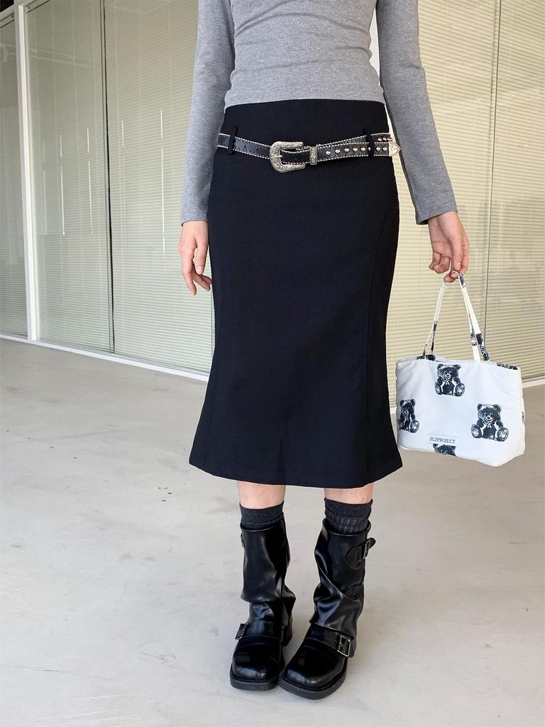 Dorothy Spring Korean Slimming Fishtail Midi Skirt - Versatile Solid Color with Tempered Slit for Women