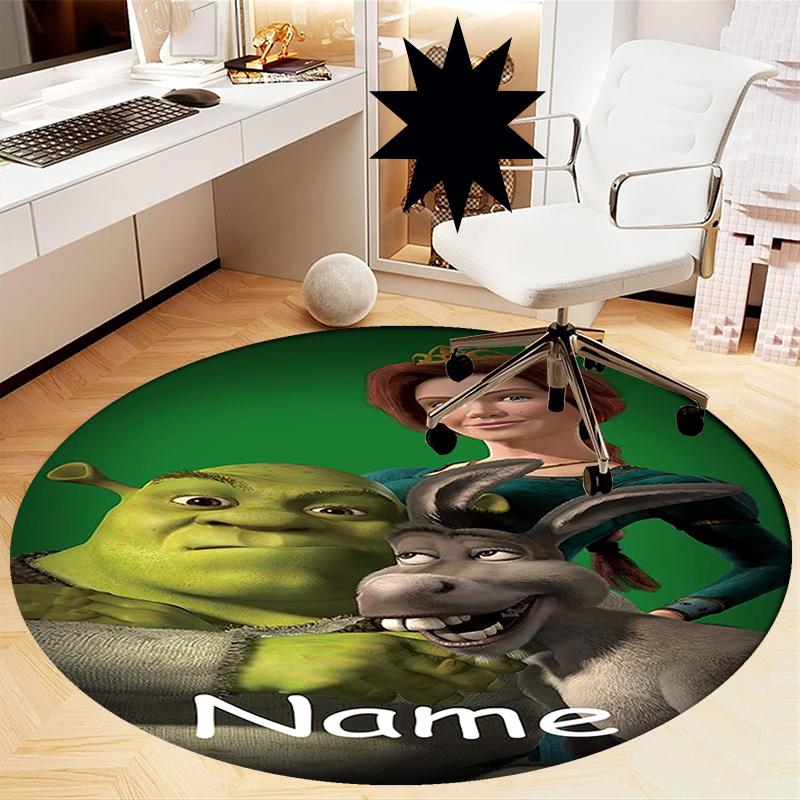 Benutzerdefinierter Name Shrek Aufdruck Runder Teppich Teppich Stuhlteppich Bereichsteppich Eingang Fußmatten, für Bürostuhl Wohnzimmer Schlafzimmer Küche.