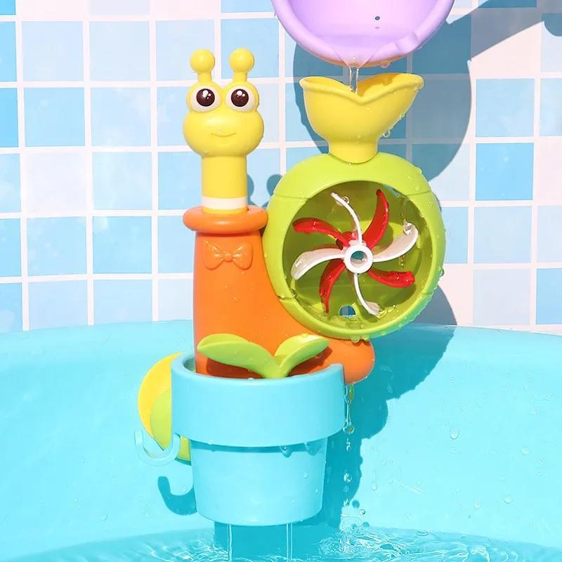 Baby Bath Toy Play Water Duck/Flower Shape Waterwheel Children Fun Shower Bathtub with Suction Cup Kids Water Spray Sprinkler
