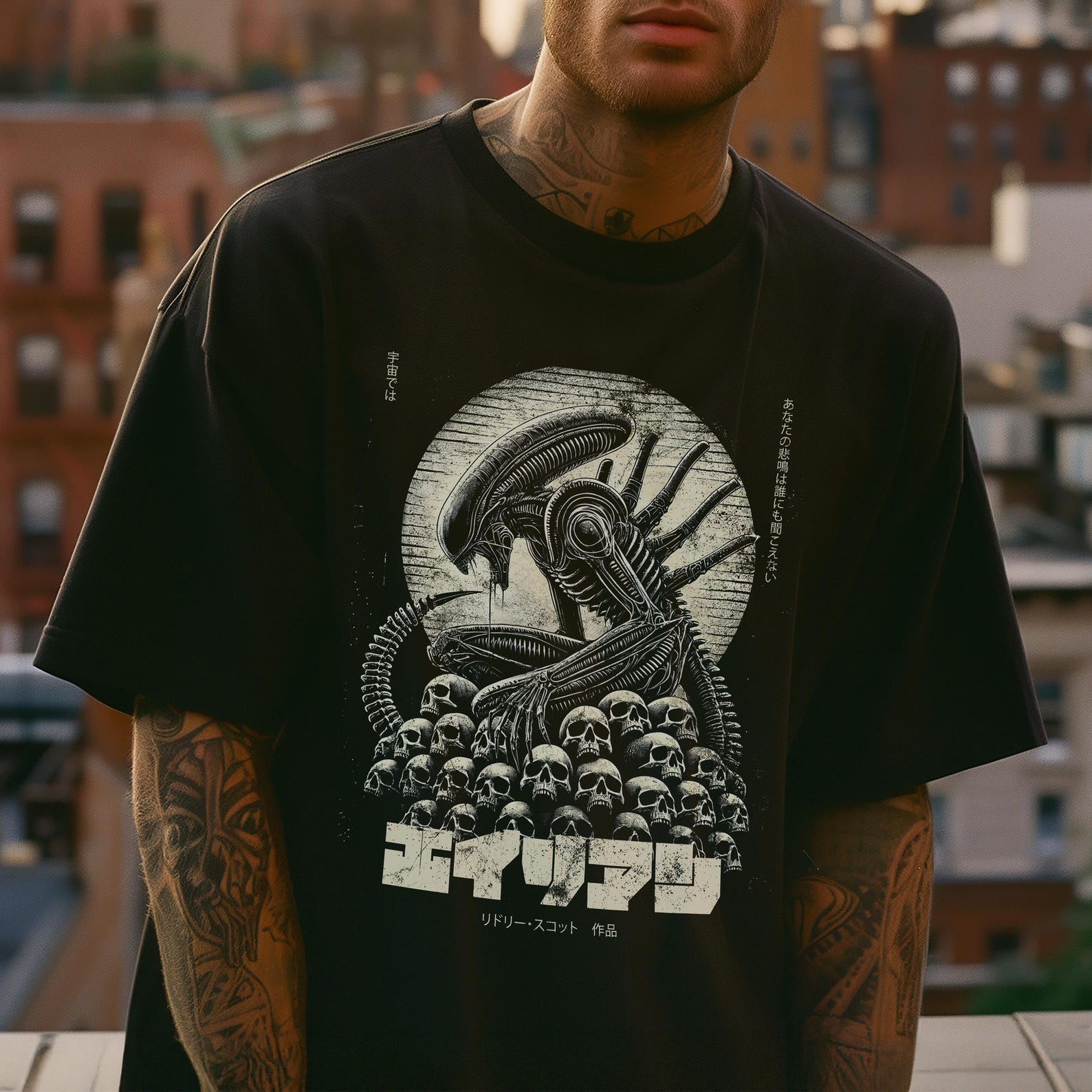Vintage Alien T-Shirt: Retro Japanese Sci-Fi Horror Graphic S