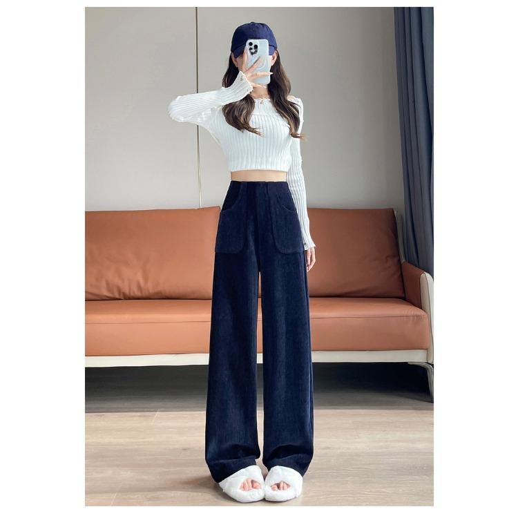 

Модные красные вельветовые брюки с высокой талией, широкие брюки, повседневные свободные прямые брюки для женщин XXL темно-синий