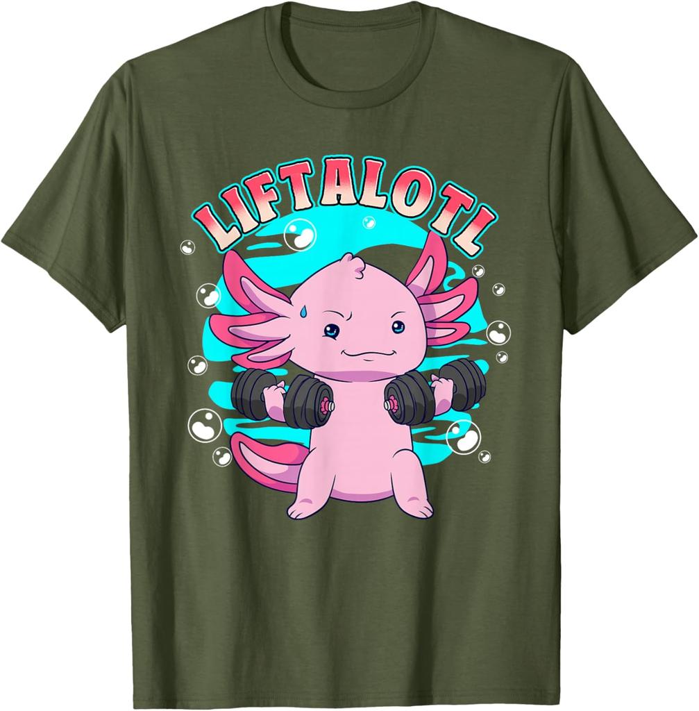 Liftalotl Axolotl Workout Gym Graphic Tee Cute Animal Fitness Casual T-Shirt for Men