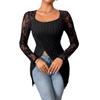 Damen Simple Fashion Lace Splicing Langarm Unregelmäßiger Saum Schlankes T-Shirt