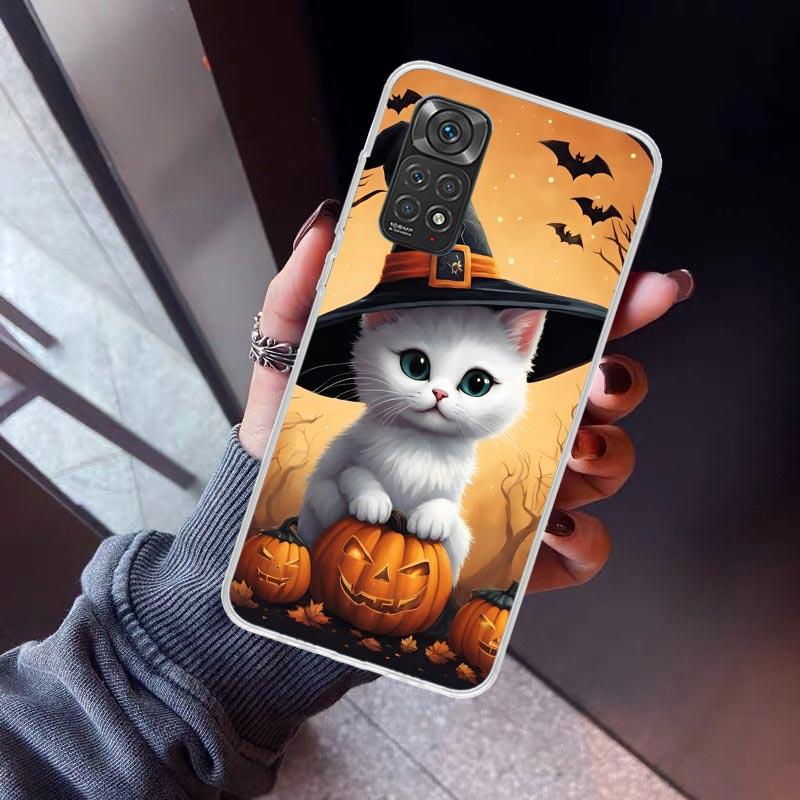 

Black Kitten Halloween Pumpkin Phone Case For Xiaomi Redmi Note 10 11 12 13 14 15 Pro Plus 11S 12S 14S 11T 11E 10S Soft TPU Back Redmi Note 13 5G
