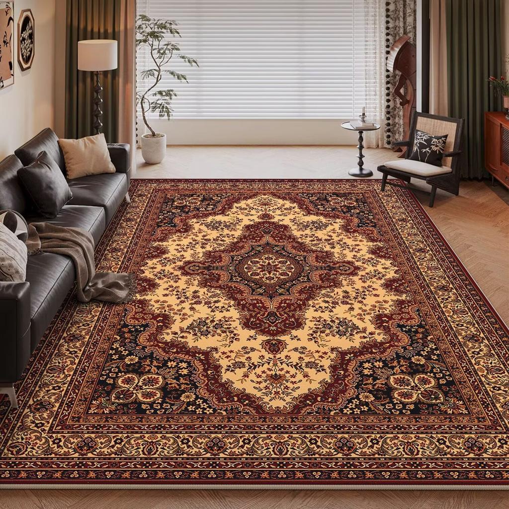 Vintage Light Luxury Living Room Carpet Persia Machine Washable Decoration Coffee Tables Bedroom Rug Plush Mat