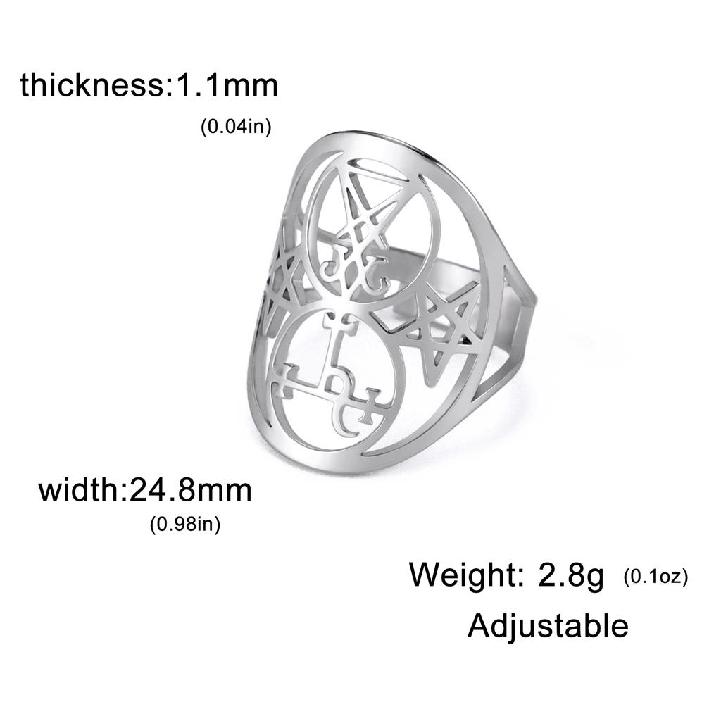 Bague Géométrique Sceau du Démon Sigil de Lucifer de Lilith Anneaux Réglables pour Femmes Amulette de Protection Magique de Salomon Bijoux en Acier Inoxydable