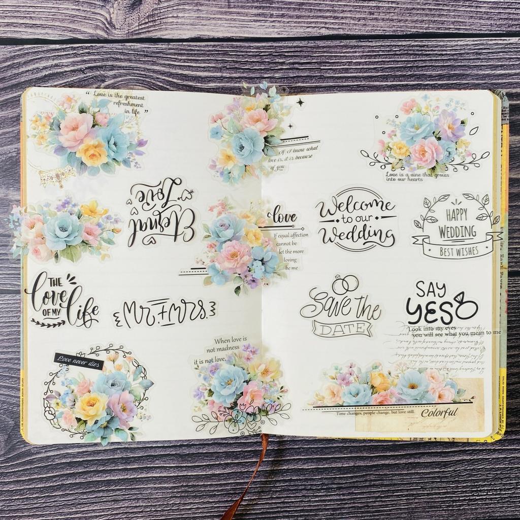 15pcs PET Flowers-themed Sticker Set for Scrapbooking, Collage Decoration, Magazines, Photo Albums, and Card Making