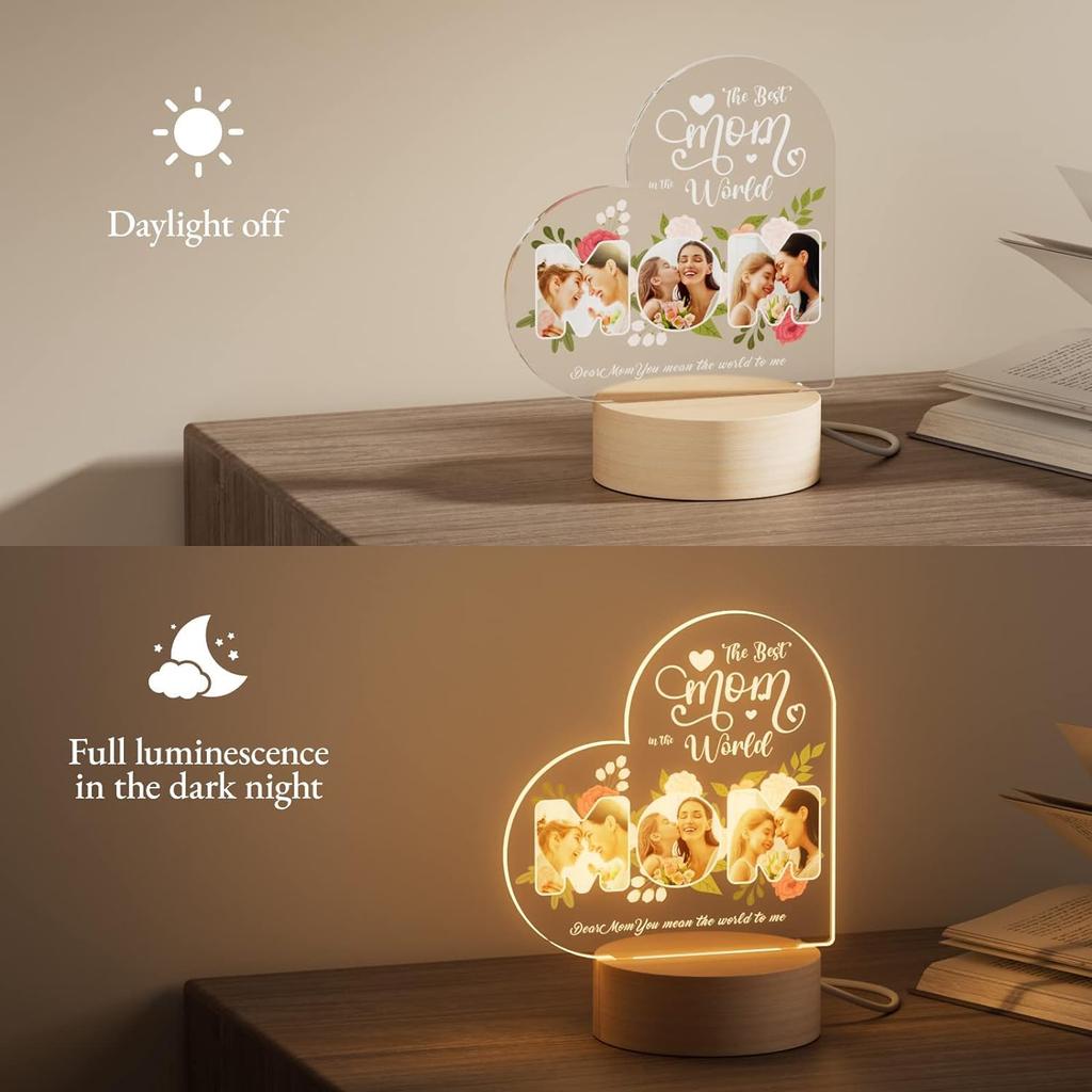 Bemaystar Personalized Mothers-Day Gift: Acrylic LED Night Light with Picture, Gifts for Mom, Stepmom, Mother In Law