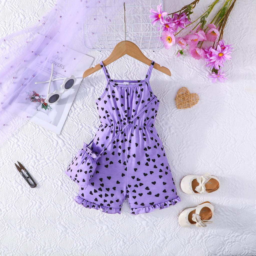 Girls' Heart Print Cami Romper with Matching Bag