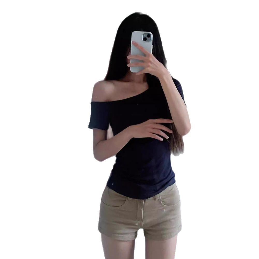 Spicy Girl One-Shoulder Slimming Waist-Hug T-Shirt - Summer Versatile Women's Top