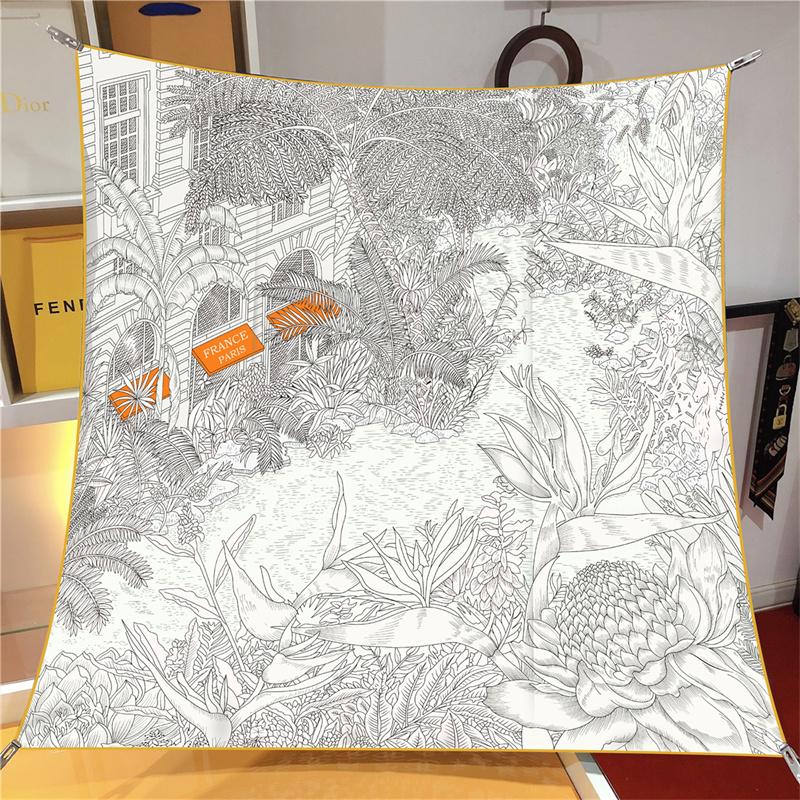 Silk Scarf Women Beach View Square Scarves Head Echarpes Silk Foulards Femme Wraps Beach Shawls Bandana Lady Hijabs 90CM