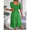 GMXIA Spring and Summer Casual Square-neck Short-sleeved, Waist-cinched, Ruffled A-line Skirt Women's Clothing