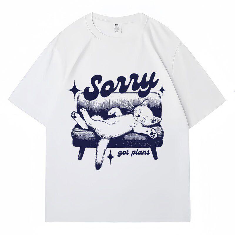 2026 Summer Sorry Got Plans100% Pure Cotton Printed T-shirt Women Funny Cartoon T-shirts Grunge Kawaii 90s Fashion Tshirt Y2k