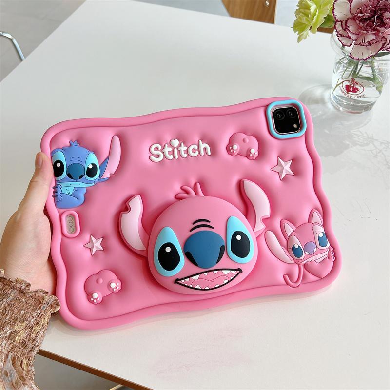 

Kids Stand Tablet Case For Samsung Galaxy Tab A9 Plus 8.7 11 inth Cute 3D Cartoon Stitch Silicone Tablet Protective Case A9 8.7 inch розовый