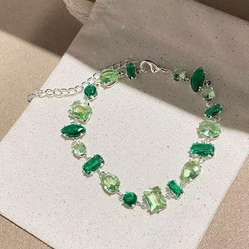 Sparkling Colorful Zircon Crystal Bracelet for Women Polished Metal Chain Lightweight Wrist Jewelry for Casual Party Wear