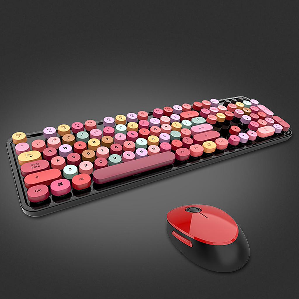 Sweet Keyboard Mouse Combo Mixed Color 2.4G Wireless Keyboard Mouse Set Circular Suspension Key for PC Laptop Light Brown