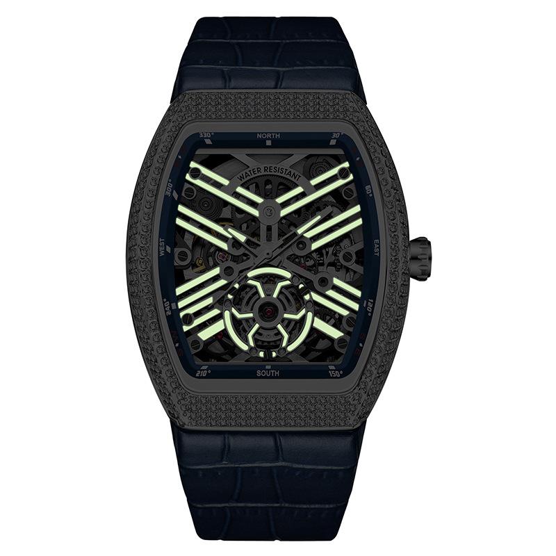Reloj de Barril con Diamantes Completos Reloj Mecánico Totalmente Automático Reloj para Hombre Incrustado con Diamantes Luminoso Reloj Frank