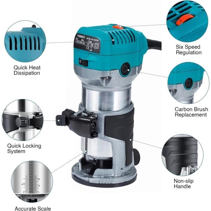 Anesty 710w affleureuse défonceuse trimmer router fraiseuse électrique outil à bois