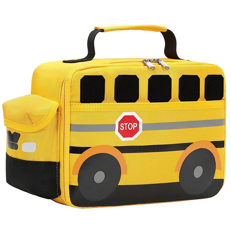 Kids Cartoon School Bus Lunch Bag - Thermal Insulated Cooler Tote for Boys Girls - Portable Yellow Car Picnic Box 1290₽