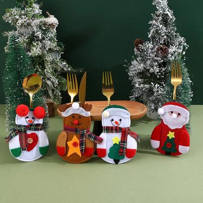 Weihnachtsdekorationen Tisch Geschirrsets Reizender Weihnachtsmann Schneemann Besteck Messer Gabel Halter Hüte YFA2227