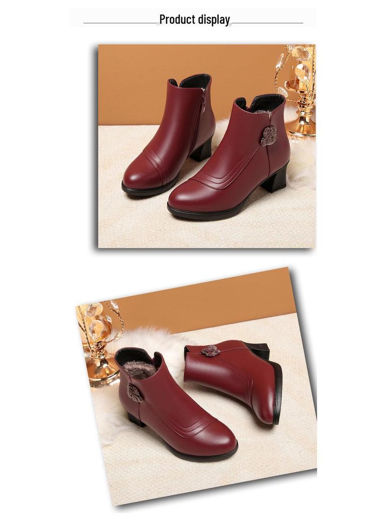Women's Red Velvet Ankle Boots - 2023 Autumn/Winter Wedding & Banquet Style for Mothers
