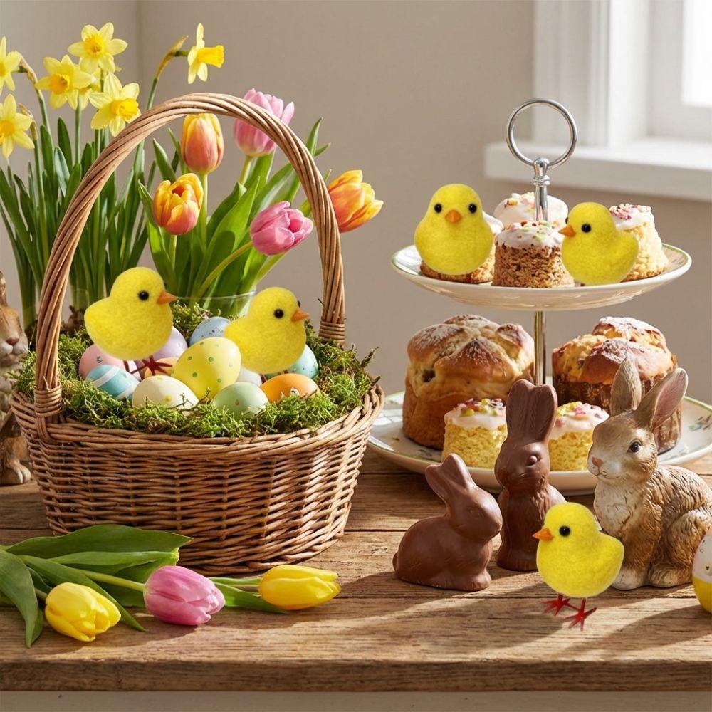 Realistic Easter Chick Figurine Animal Mini Chicken Toy Cute Plush Chicks  Flower Pot