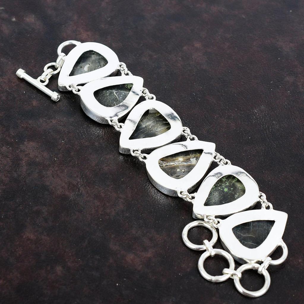 Black Mother of Pearl Bracelet 925 Sterling Silver Bracelet Adjustable Chain Gemstone Bracelet Silver Jewelry Handmade Bracelet Gift for Mom