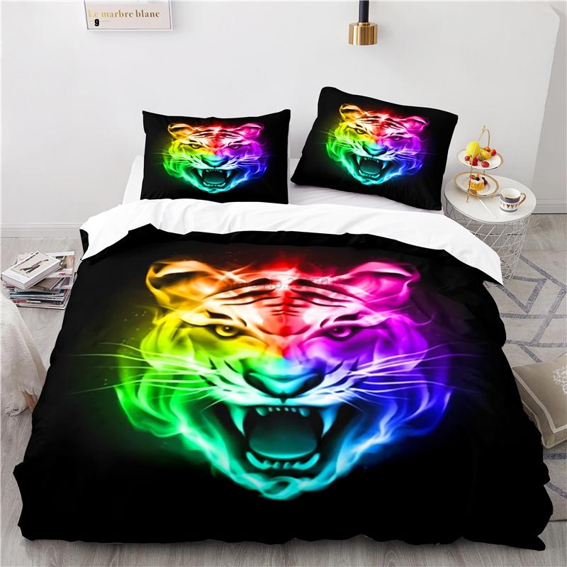3d Flame Tiger Art Pattern Bedding Set Print Duvet Cover Set with Pillowcase Home Textile Adult Kids Twin Full Queen King Size