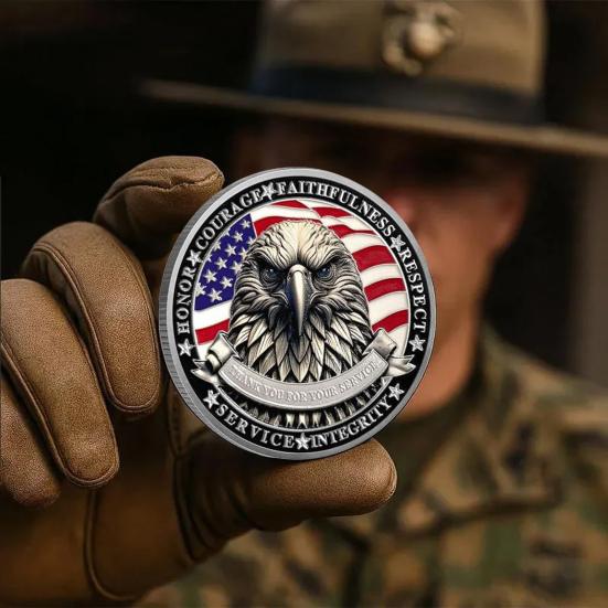 1/2/3/4/5Pcs Veterans Challenge Coin Patriotic USA Eagle Collectible Coin Thank You for Your Service Round Carving Keepsake Badge Decoration