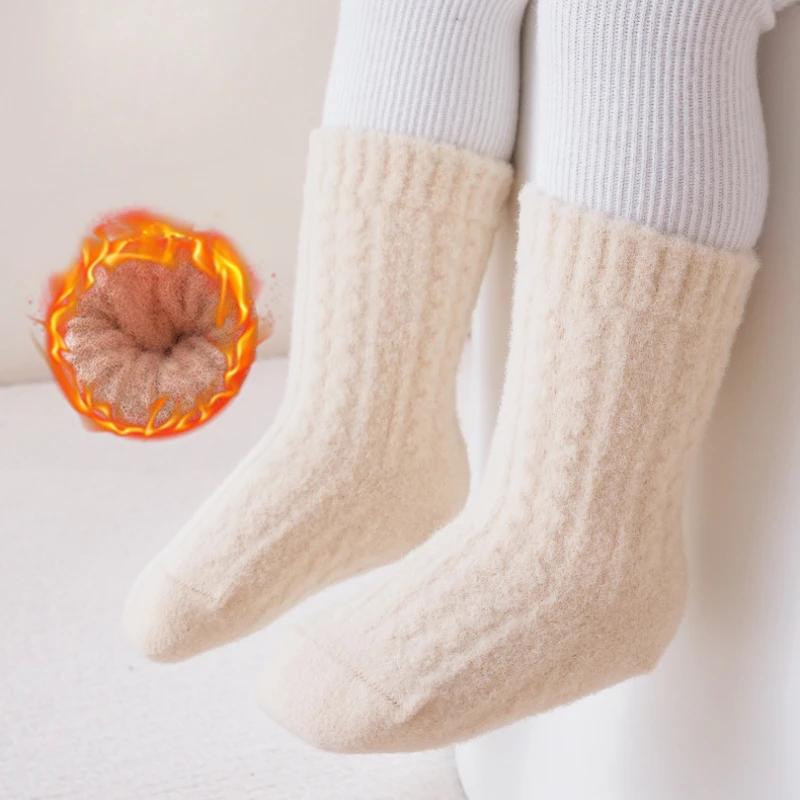 Winter Thickened Newborn Baby Warm Socks Baby Foot Warmer Infant Kids Solid Color Floor Socks Children's Sleeping Sock