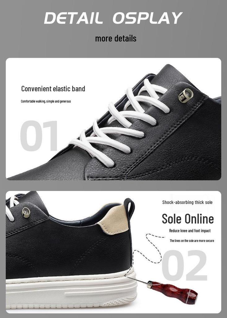 Men's White Leather Low-Top Sneakers - Casual Round Toe