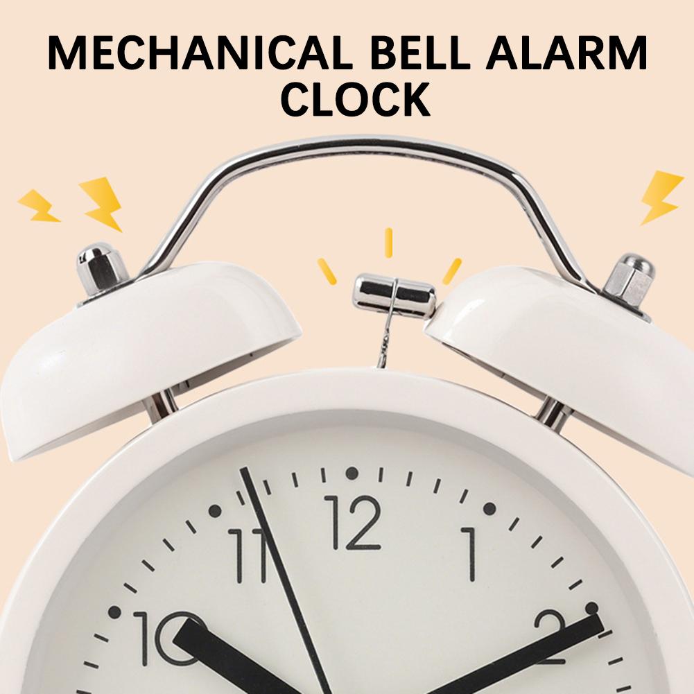 Mini 3.8 Inch Extra-Loud Alarm Clock For Deep Sleeper Soft Night Light Wake Up Twin-Bell Table Clock For Perfect Students