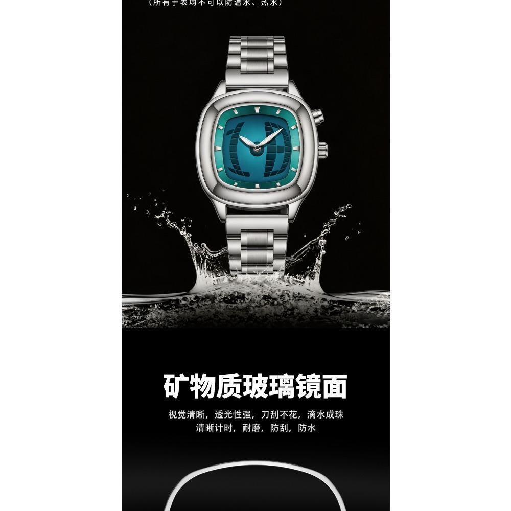 Montre-bracelet à quartz pour homme Boîtier carré coussin Bracelet en acier inoxydable Analogique Affaires Étanche
