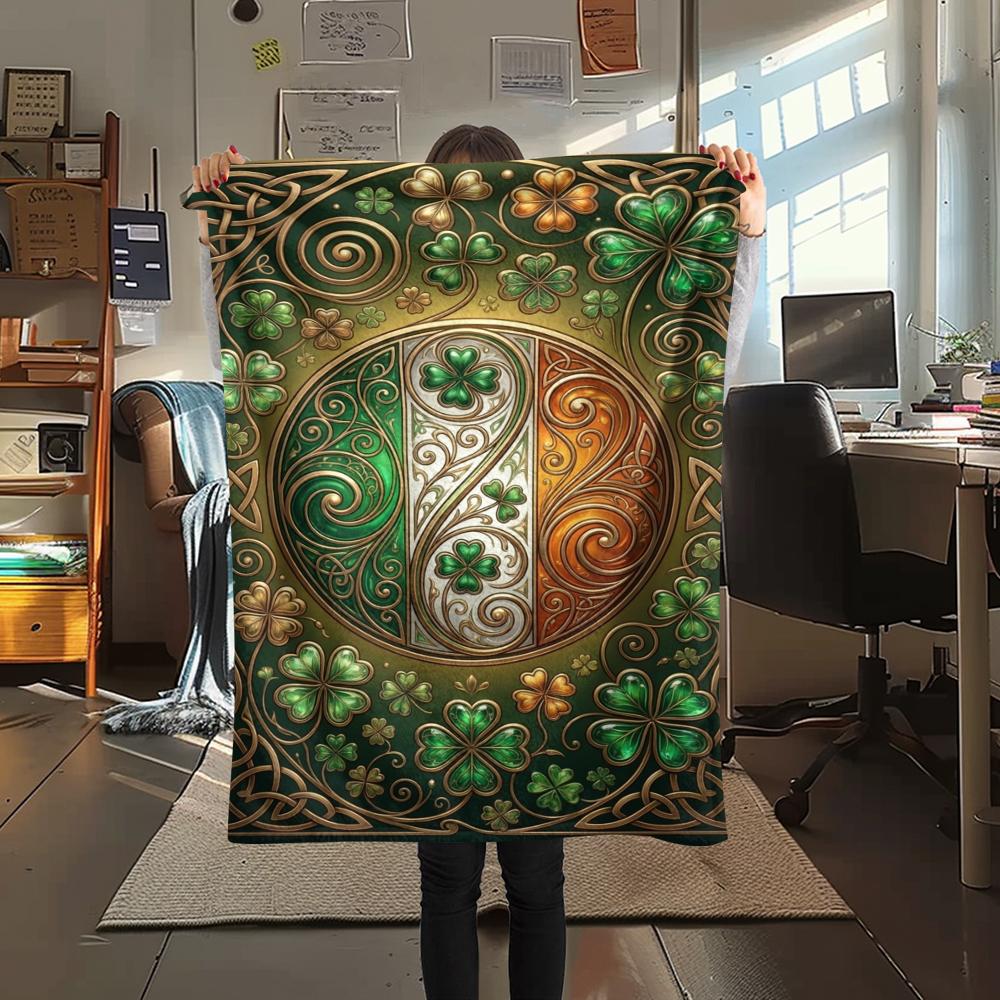1Pc St.Patrick's Day Print Flannel Blanket, High quality Comfortable for All Seasons, Home Decor, Warmth and Comfort, Perfect for Christmas Gifts W69