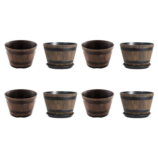 Yousheng Rustic Barrel-Style Round Planter, Wood-Inspired Finish Resin Planter with Built-In Drainage System, for Outdoor Patio And Garden
